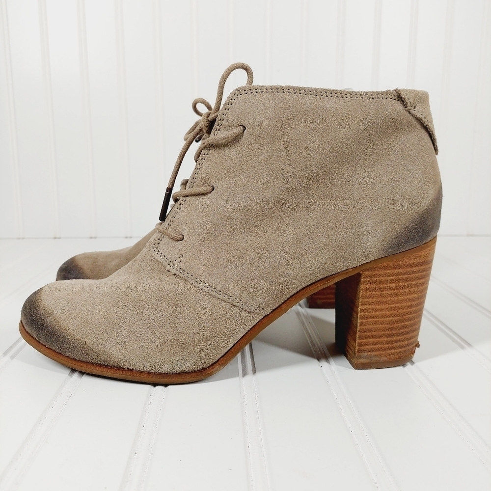 TOMS Lunata Desert Taupe Suede Burnished Lace-Up Bootie A935
